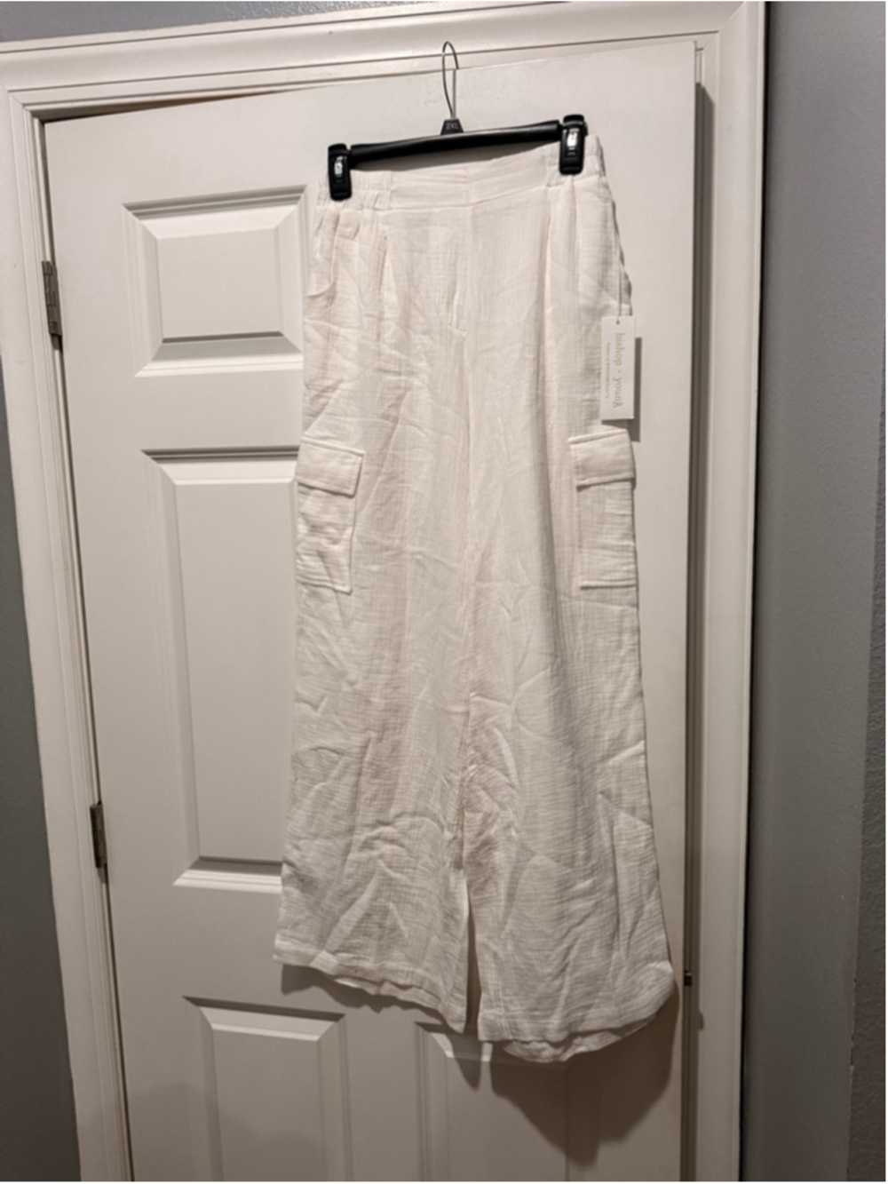 Women's Bishop + Young White Gauze Cargo Wide Leg Pants Set S - Picture 7 of 9